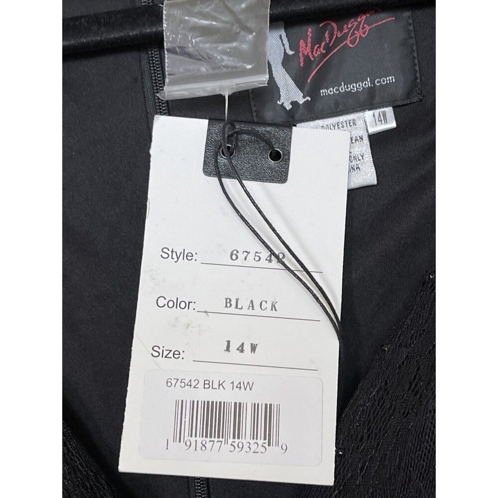 Mac Duggal Lace V-Neck Beaded Tea Length‎ Midi Cocktail Dress Black Size 14W - Picture 12 of 15